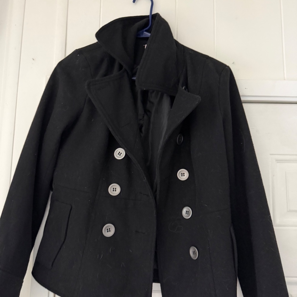 Stylish BONGO Elegant Black Double-Breasted winter spring sophisticated Pea Coat - Picture 3 of 4